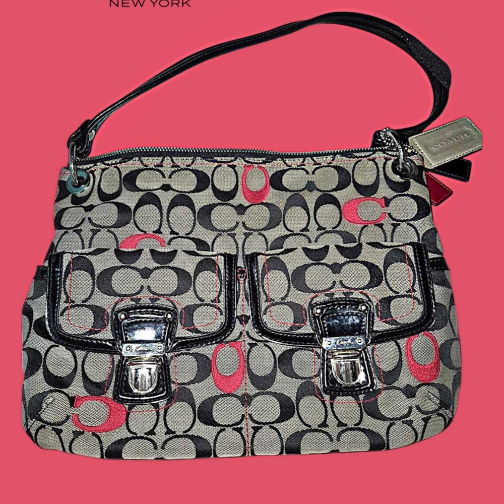 Coach Black and Pink Shoulder Bag with Hobo Silhouette